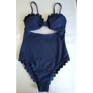CUPSHE Women's Cutout Scallop Trim One-Piece Blue Swimsuit NWT Size Small